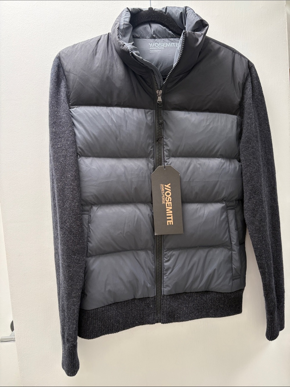James Perse J/OSEMITE Two-Tone Charcoal Quilted Puffer Jacket